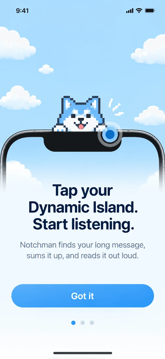 Notchman’s Dynamic Island onboarding screen